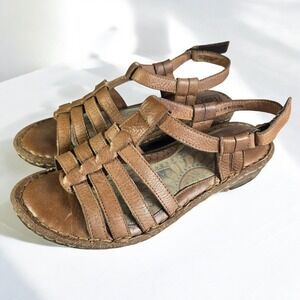 Born Handcrafted‎ Footwear Women's Brown Leather Strappy Wedge Sandals Size 9